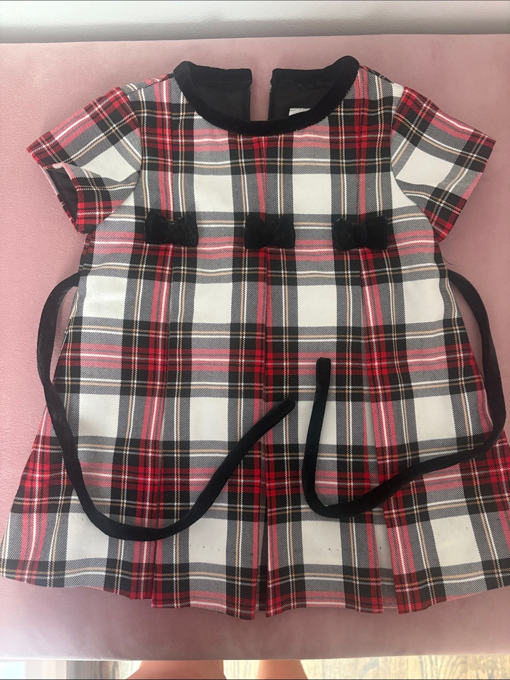 Florence Eiseman Red Black White Plaid Dress Top with Bow Trim